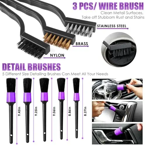 Viewsun 17PCS Car Cleaning Kit, Purple Car Interior Detailing Kit with High Power Handheld Vacuum, Detailing Brush Set, Windshield Cleaner, Cleaning Gel, Complete Auto Accessories for Women Gift - 5