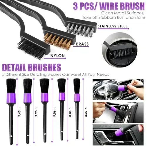 Viewsun 17PCS Car Cleaning Kit, Purple Car Interior Detailing Kit with High Power Handheld Vacuum, Detailing Brush Set, Windshield Cleaner, Cleaning Gel, Complete Auto Accessories for Women Gift - 5