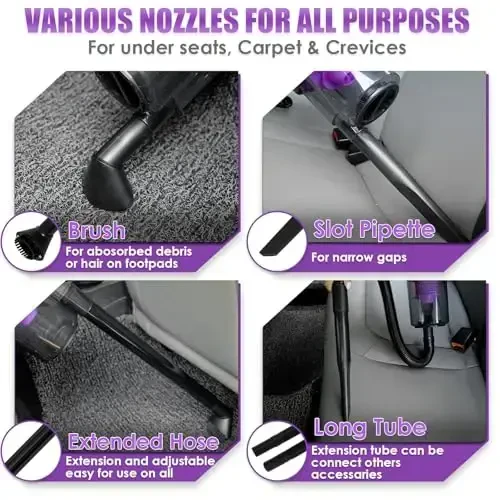 Viewsun 17PCS Avtomobil tozalash to'plami, binafsha Avtomobil interyerini detallash to'plami yuqori quvvatli qo'lda ishlaydigan changyutgich, detallash cho'tkasi to'plami, Oyna tozalagich, tozalash geli, ayollar uchun to'liq avto aksessuarlar sovg'asi - 6