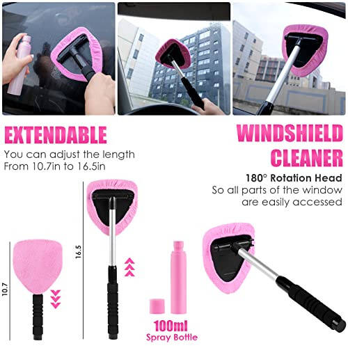 Viewsun 17pcs Car Cleaning Kit, Pink Car Interior Detailing Kit with High Power Handheld Vacuum, Detailing Brush Set, Windshield Cleaner, Cleaning Gel, Complete Auto Accessories for Women Gift - 5