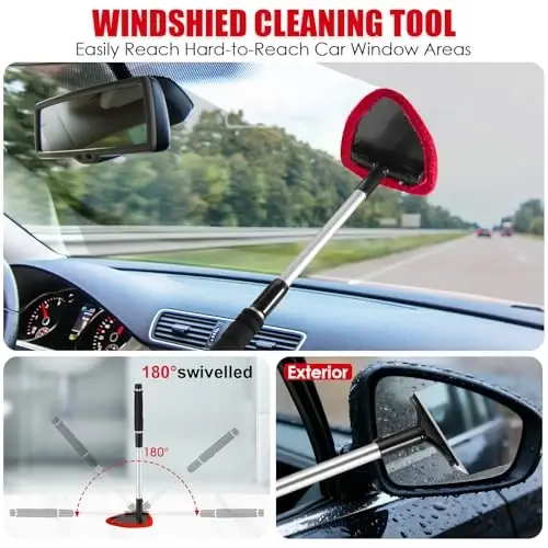 Viewsun 17PCS Car Cleaning Kit, Red Car Interior Detailing Kit with High Power Handheld Vacuum, Detailing Brush Set, Windshield Cleaner, Cleaning Gel, Complete Auto Accessories for Women Girls Gift - 3