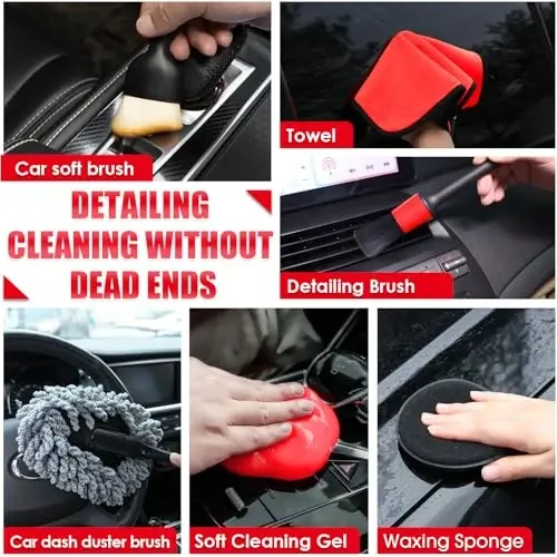 Viewsun 17PCS Car Cleaning Kit, Red Car Interior Detailing Kit with High Power Handheld Vacuum, Detailing Brush Set, Windshield Cleaner, Cleaning Gel, Complete Auto Accessories for Women Girls Gift - 4