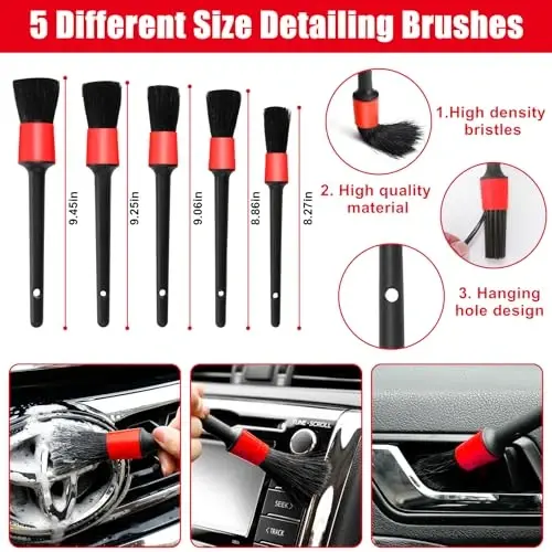 Viewsun 17PCS Car Cleaning Kit, Red Car Interior Detailing Kit with High Power Handheld Vacuum, Detailing Brush Set, Windshield Cleaner, Cleaning Gel, Complete Auto Accessories for Women Girls Gift - 5