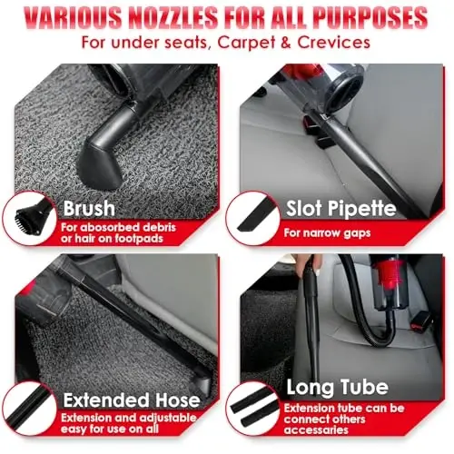 Viewsun 17PCS Car Cleaning Kit, Red Car Interior Detailing Kit with High Power Handheld Vacuum, Detailing Brush Set, Windshield Cleaner, Cleaning Gel, Complete Auto Accessories for Women Girls Gift - 6