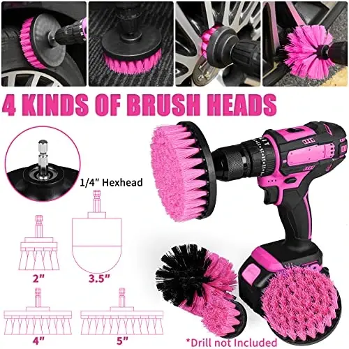 Viewsun 20PCS Car Cleaning Kit, Pink Car Interior Detailing Kit with Drill Brush Set, Windshield Cleaning Tool, Detailing Brushes, Wire Brushes, Cleaning Gel, Complete Cleaning Supplies for Women - 3