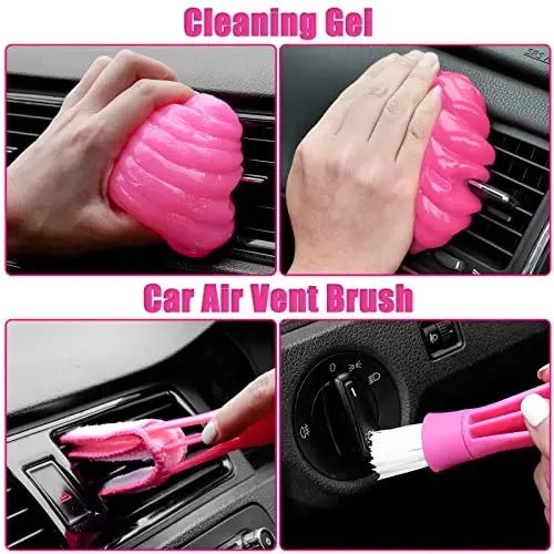 Viewsun 20PCS Car Cleaning Kit, Pink Car Interior Detailing Kit with Drill Brush Set, Windshield Cleaning Tool, Detailing Brushes, Wire Brushes, Cleaning Gel, Complete Cleaning Supplies for Women - 6
