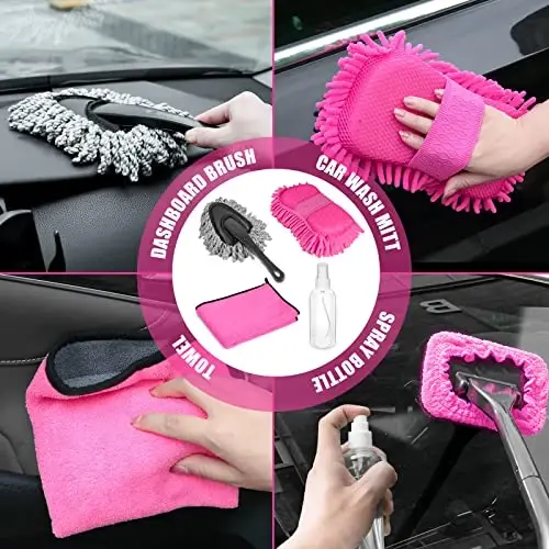 Viewsun 20PCS Car Cleaning Kit, Pink Car Interior Detailing Kit with Drill Brush Set, Windshield Cleaning Tool, Detailing Brushes, Wire Brushes, Cleaning Gel, Complete Cleaning Supplies for Women - 7