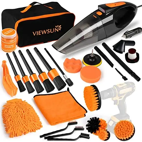 Viewsun 20PCS Car Cleaning Kit, Car Interior Detailing Kit with High Power Handheld Vacuum, Auto Detailing Drill Brush Set, Cleaning Gel, Complete Car Wash Kit Supplies for Deep Cleaning - VIEWSUN