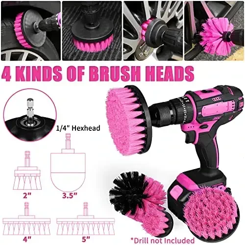 Viewsun 20PCS Car Cleaning Kit, Pink Car Interior Detailing Kit with Drill Brush Set, Windshield Cleaning Tool, Detailing Brushes, Wire Brushes, Cleaning Gel, Complete Cleaning Supplies for Women - 3