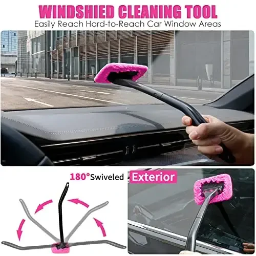 Viewsun 20PCS Car Cleaning Kit, Pink Car Interior Detailing Kit with Drill Brush Set, Windshield Cleaning Tool, Detailing Brushes, Wire Brushes, Cleaning Gel, Complete Cleaning Supplies for Women - 4