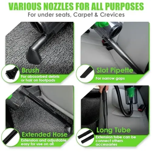 Viewsun 30pcs Avtomobilni tozalash to'plami, Yuqori quvvatli qo'lda ishlaydigan changyutgichli avtomobil interyerini tozalash to'plami, Tozalash cho'tkasi to'plami, Oyna tozalagich, Tozalash geli, Erkaklar va ayollar uchun to'liq avto aksessuarlar - 6