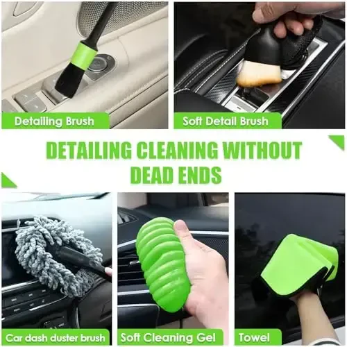 Viewsun 30pcs Avtomobilni tozalash to'plami, Yuqori quvvatli qo'lda ishlaydigan changyutgichli avtomobil interyerini tozalash to'plami, Tozalash cho'tkasi to'plami, Oyna tozalagich, Tozalash geli, Erkaklar va ayollar uchun to'liq avto aksessuarlar - 4
