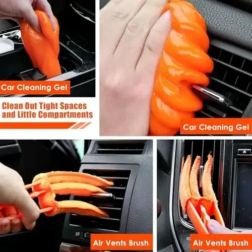 Viewsun Car Cleaning Kit, Orange 17pcs Car Interior Detailing Kit with High Power Handheld Vacuum, Detailing Brush Set, Windshield Cleaner, Cleaning Gel, Complete Auto Accessories for Women Men Teens - 7