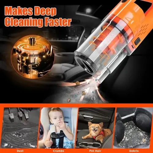 Viewsun Car Cleaning Kit, Orange 17pcs Car Interior Detailing Kit with High Power Handheld Vacuum, Detailing Brush Set, Windshield Cleaner, Cleaning Gel, Complete Auto Accessories for Women Men Teens - 2