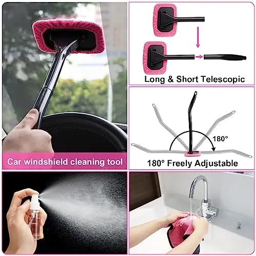 Viewsun Car Vacuum Cordless Rechargeable, 8000PA High Power Handheld Vacuum Cleaner with 17PCS Car Cleaning Kit, Pink Auto Accessories for Women Gift - 6