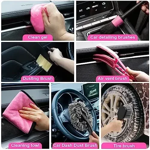 Viewsun Car Vacuum Cordless Rechargeable, 8000PA High Power Handheld Vacuum Cleaner with 17PCS Car Cleaning Kit, Pink Auto Accessories for Women Gift - 7