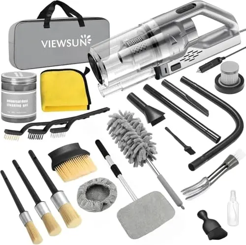 Viewsun Car Cleaning Kit, 17PCS Car Interior Detailing Kit with Gray High Power Handheld Vacuum, Detailing Brush Set, Windshield Cleaner, Cleaning Gel, Complete Auto Accessories for Men, Women - VIEWSUN