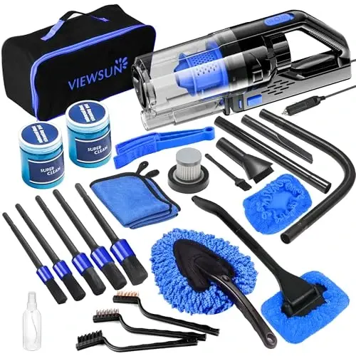 Viewsun Car Cleaning Kit, Car Interior Detailing Kit with High Power Handheld Vacuum, Detailing Brush Set, Windshield Cleaner, Cleaning Gel, Complete Auto Accessories for Men, Women - 1