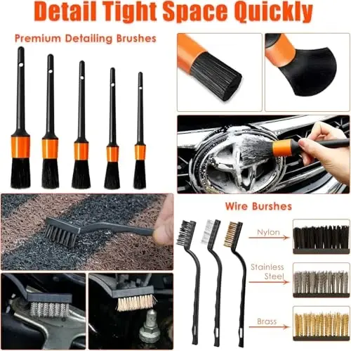 Viewsun Car Cleaning Kit, Orange 17pcs Car Interior Detailing Kit with High Power Handheld Vacuum, Detailing Brush Set, Windshield Cleaner, Cleaning Gel, Complete Auto Accessories for Women Men Teens - 5