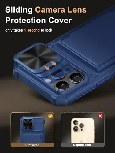 Vihibii чехол-бумажник для iPhone 14 Pro Max с держателем карт (4 карты), [RFID-блокировка] и сдвижной крышкой объектива камеры и приподнятыми краями для защиты экрана, противоударный прочный чехол-бумажник для телефона, 6,7 дюйма 2022, синий - 4