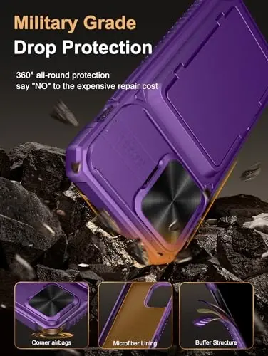 Vihibii чехол-бумажник для iPhone 15 Pro Max с держателем карт (4 карты) и сдвижной крышкой камеры и подставкой, приподнятые края защищают экран, прочная жесткая задняя крышка для iPhone 15 Pro Max, 6,7