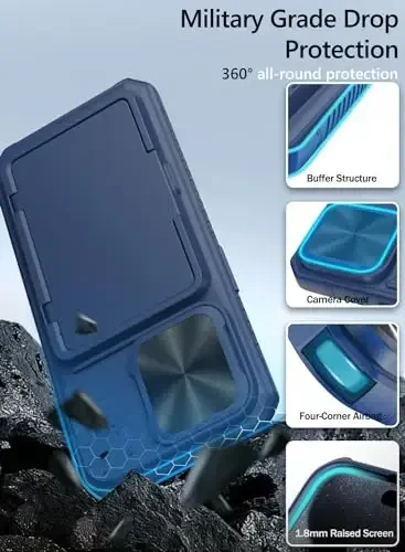 Vihibii чехол-бумажник для iPhone 15 Pro с держателем для карт (4 карты) и сдвижной защитной крышкой объектива камеры и подставкой, сверхпрочный противоударный прочный чехол для iPhone 15 Pro 5G 6.1