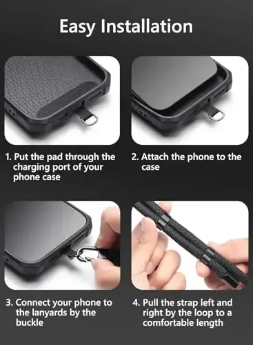 Vihibii чехол для iPhone 15 Pro Max с ремешком-шнурком через плечо, встроенным держателем для карт (4 карты), сдвижной крышкой камеры и подставкой, защита от падений военного класса, твердая задняя крышка и мягкий край, черный - 4