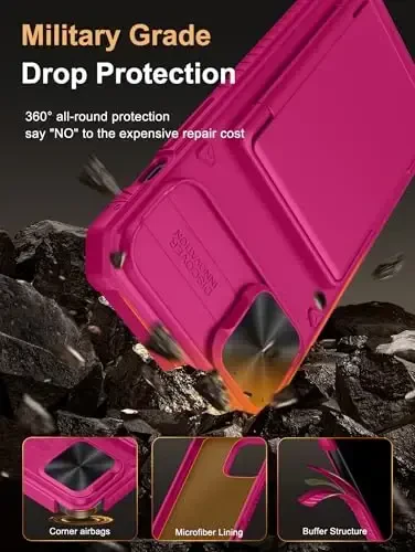 Vihibii для 15 Plus/iPhone 14 Plus чехол-бумажник с держателем карт (4 карты), [RFID-блокировка] и сдвижной крышкой камеры и приподнятыми краями для защиты экрана, сверхпрочный чехол для iPhone 15 Plus/14 Plus, ярко-розовый - 5