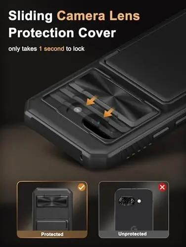 Vihibii для Google Pixel 9a Wallet Case с держателем карт (4 карты), [RFID Blocking] и сдвижной крышкой камеры и приподнятыми краями для защиты экрана, противоударный прочный чехол для Google Pixel 9a 2025, черный - 4