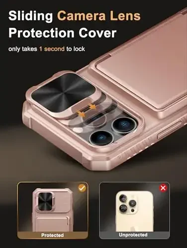 Vihibii для iPhone 13 Pro Чехол-бумажник с держателем для карт (4 карты), [RFID-блокировка] и сдвижной крышкой объектива камеры и приподнятыми краями для защиты экрана, противоударный прочный чехол-бумажник для телефона, 6,1