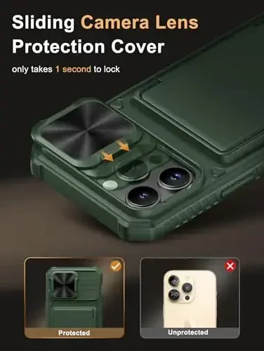 Vihibii для iPhone 14 Pro Max чехол-бумажник, встроенный держатель карт (4 карты), [RFID-блокировка] и сдвижная крышка камеры, защита от падения военного класса, чехол для телефона-бумажника с мягкими краями из ТПУ, 6,7 дюйма 2022 г., зеленый - 4