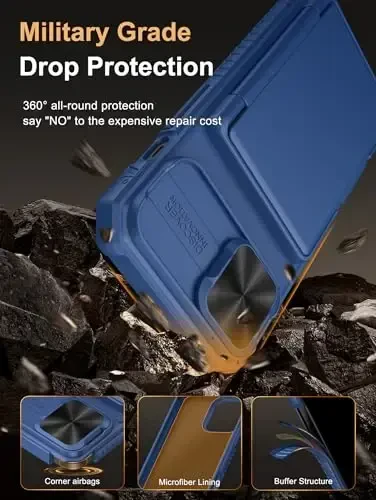 Vihibii для iPhone 15, iPhone 14 и iPhone 13 Чехол-кошелек с держателем для карт (4 карты), [RFID Blocking] и сдвижной крышкой объектива камеры и приподнятыми краями для защиты экрана, противоударный чехол-кошелек для телефона, синий - 5