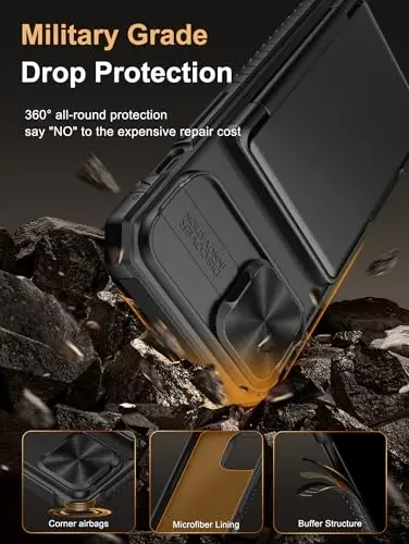 Vihibii для iPhone 15, iPhone 14 и iPhone 13 чехол с держателем для карт (4 карты) [RFID Blocking] и сдвижной крышкой камеры, защита от падений военного класса, прочная жесткая задняя часть и силиконовый чехол из ТПУ, черный - 5