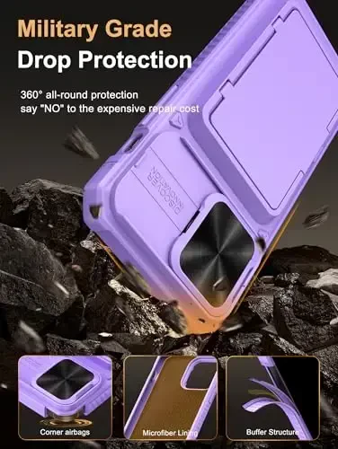 Vihibii для iPhone 15 Pro Max чехол-бумажник с держателем карт (4 карты) и сдвижной крышкой объектива и подставкой, противоударный прочный жесткий задник и приподнятые края Защитный чехол для iPhone 15 Pro Max, 5G 6,7