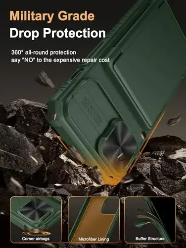 Vihibii для iPhone 15/14/13 Чехол-бумажник, встроенный держатель карт (4 карты), RFID-блокировка и сдвижная крышка камеры, защита от падения военного класса, чехол для телефона с мягкими краями из ТПУ, зеленый - 5