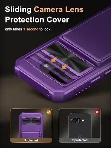 Vihibii for Google Pixel 9a Case with Card Holder (4 Cards), [RFID Blocking] & Slide Camera Cover, Military Grade Drop Protection, Shockproof Rugged Phone Case for Google Pixel 9a 2025, Dark Purple - 4