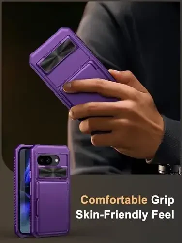 Vihibii for Google Pixel 9a Case with Card Holder (4 Cards), [RFID Blocking] & Slide Camera Cover, Military Grade Drop Protection, Shockproof Rugged Phone Case for Google Pixel 9a 2025, Dark Purple - 6
