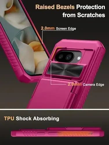 Vihibii for Google Pixel 9a Wallet Case with Card Holder (4 Cards), [RFID Blocking] & Slide Camera Lens Cover & Raised Edges Protect Screen, Shockproof Case for Google Pixel 9a 2025, Hot Pink - 5