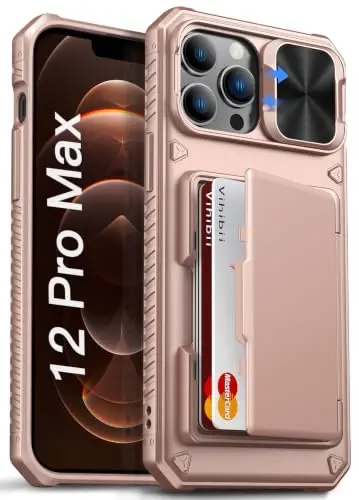 Vihibii for iPhone 12 Pro Max Case Wallet, Card Holder (4 Cards), Rose Gold | RFID Blocking, Slide Camera Cover, Military Grade Drop Protection, Rugged Hard Phone Case for 12 Pro Max, 2020, Dark Purple - 1