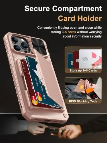 Vihibii for iPhone 12 Pro Max Case Wallet, Card Holder (4 Cards), Rose Gold | RFID Blocking, Slide Camera Cover, Military Grade Drop Protection, Rugged Hard Phone Case for 12 Pro Max, 2020, Dark Purple - 3