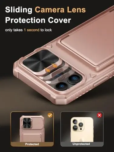 Vihibii for iPhone 12 Pro Max Case Wallet, Card Holder (4 Cards), Rose Gold | RFID Blocking, Slide Camera Cover, Military Grade Drop Protection, Rugged Hard Phone Case for 12 Pro Max, 2020, Dark Purple - 4