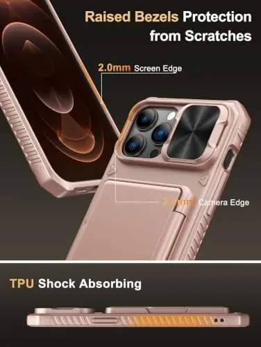 Vihibii for iPhone 12 Pro Max Case Wallet, Card Holder (4 Cards), Rose Gold | RFID Blocking, Slide Camera Cover, Military Grade Drop Protection, Rugged Hard Phone Case for 12 Pro Max, 2020, Dark Purple - 5