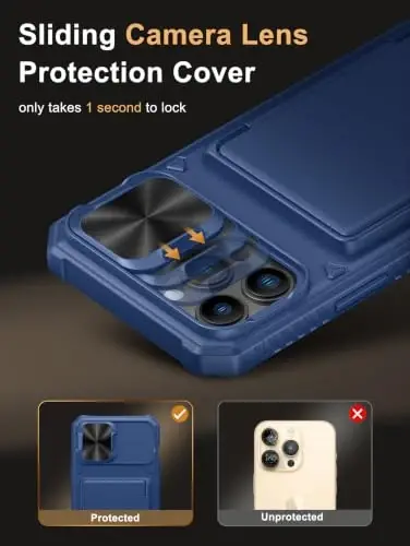 Vihibii for iPhone 12 Pro Max Case Wallet with Card Holder (4 Cards), Blue | RFID Blocking, Slide Camera Cover, Raised Edges Protect Screen, Military-Grade Drop Protection Case for 12 Pro Max, 2020 Blue - 5