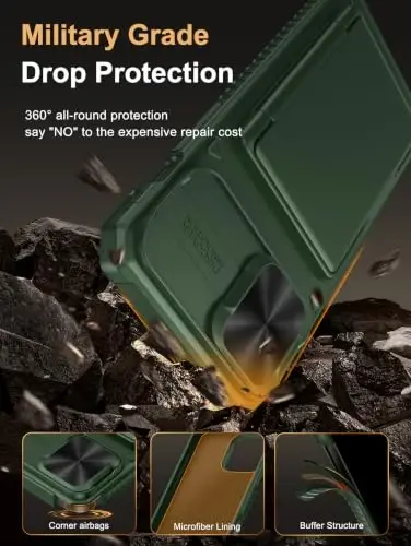 Vihibii for iPhone 12 Pro Max Case Wallet with Card Holder (4 Cards), Green | RFID Blocking, Slide Lens Camera Cover, Military-Grade Drop Protection, Rugged Back, Silicone Edge Phone Case, 2020, Green - 6