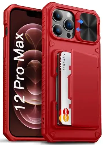Vihibii for iPhone 12 Pro Max Case Wallet with Card Holder (4 Cards), Red | RFID Blocking, Slide Camera Cover, Military Grade Drop Protection, Rugged Hard Phone Case for 12 Pro Max, 2020, Hot Pink - 1