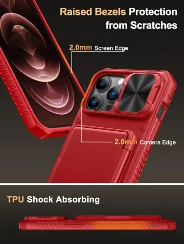 Vihibii for iPhone 12 Pro Max Case Wallet with Card Holder (4 Cards), Red | RFID Blocking, Slide Camera Cover, Military Grade Drop Protection, Rugged Hard Phone Case for 12 Pro Max, 2020, Hot Pink - 5