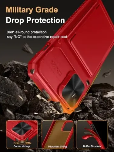 Vihibii for iPhone 12 Pro Max Case Wallet with Card Holder (4 Cards), Red | RFID Blocking, Slide Camera Cover, Military Grade Drop Protection, Rugged Hard Phone Case for 12 Pro Max, 2020, Hot Pink - 6