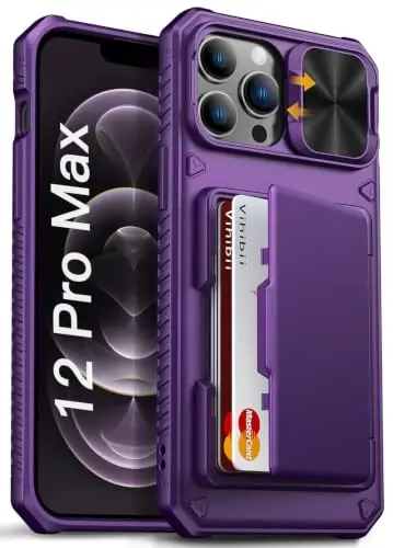 Vihibii for iPhone 12 Pro Max Case Wallet with Card Holder, Dark Purple | RFID Blocking, Slide Camera Cover, Raised Edges Protect Screen, Military-Grade Drop Protection Case for 12 Pro Max, 2020, Red - 1
