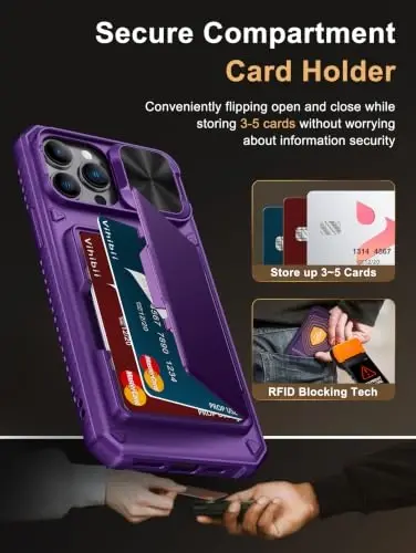 Vihibii for iPhone 12 Pro Max Case Wallet with Card Holder, Dark Purple | RFID Blocking, Slide Camera Cover, Raised Edges Protect Screen, Military-Grade Drop Protection Case for 12 Pro Max, 2020, Red - 3