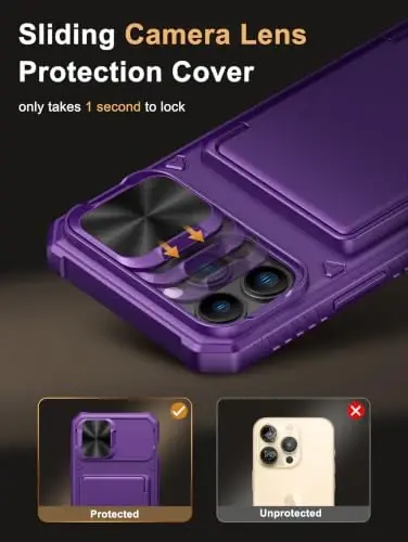 Vihibii for iPhone 12 Pro Max Case Wallet with Card Holder, Dark Purple | RFID Blocking, Slide Camera Cover, Raised Edges Protect Screen, Military-Grade Drop Protection Case for 12 Pro Max, 2020, Red - 4